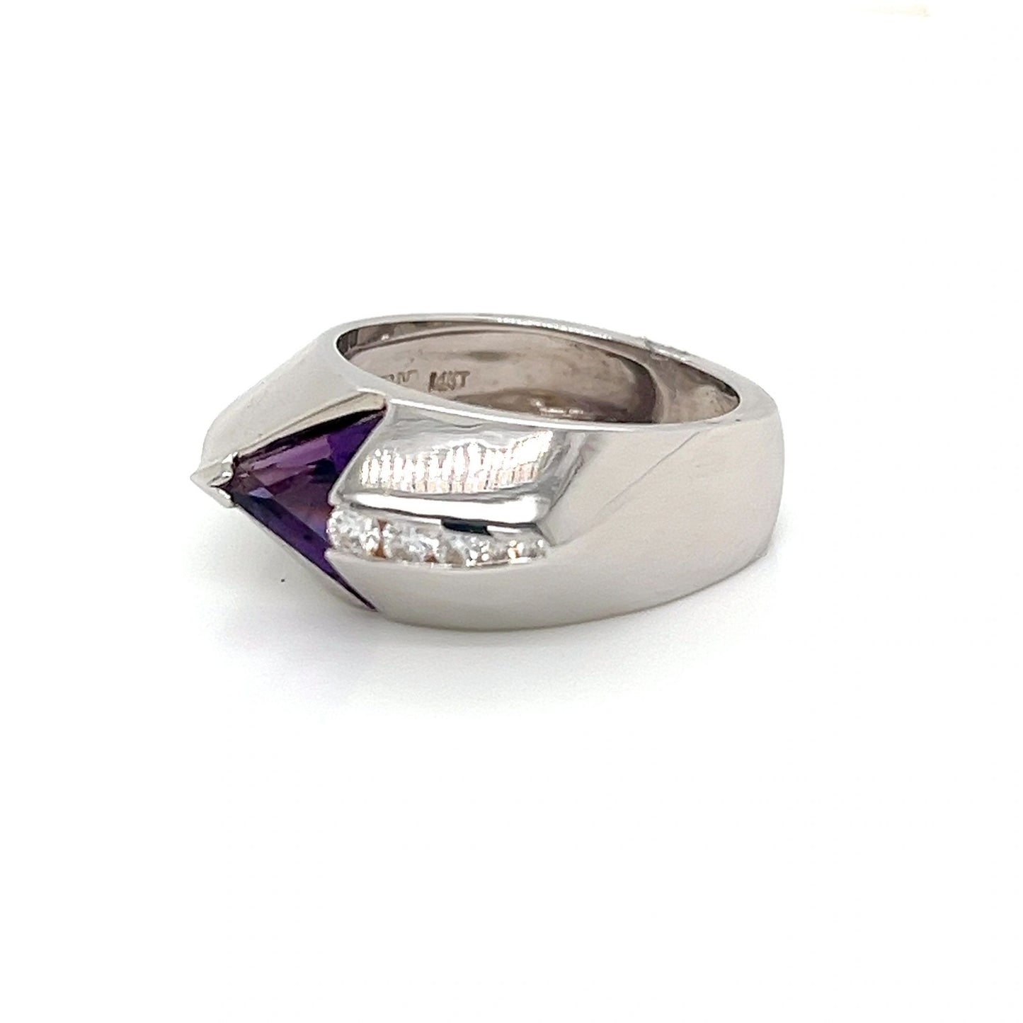 Amethyst with Diamond set in 14KT White Gold Ring