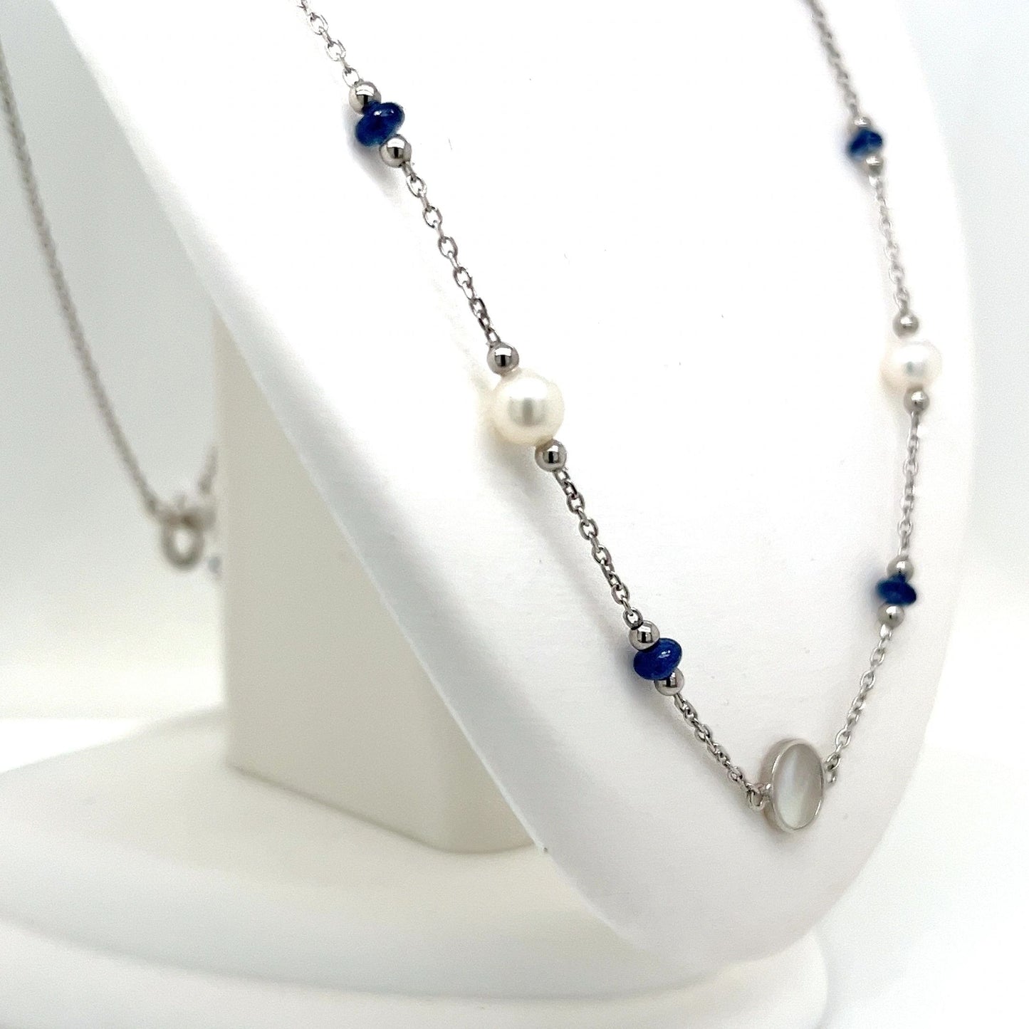 Mother of Pearl, Pearl & Sapphire and Sterling Silver Necklace