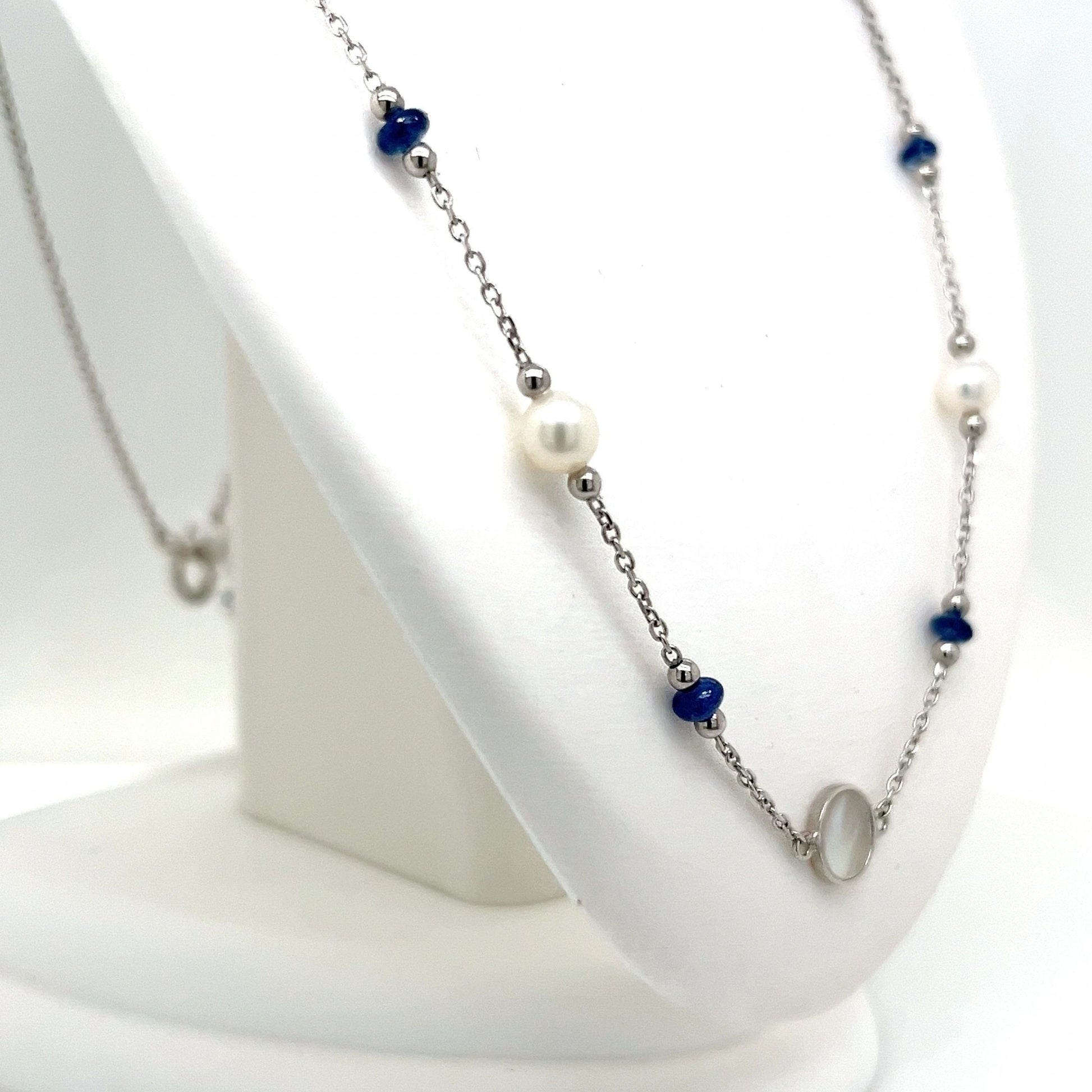 Mother of Pearl, Pearl & Sapphire and Sterling Silver Necklace