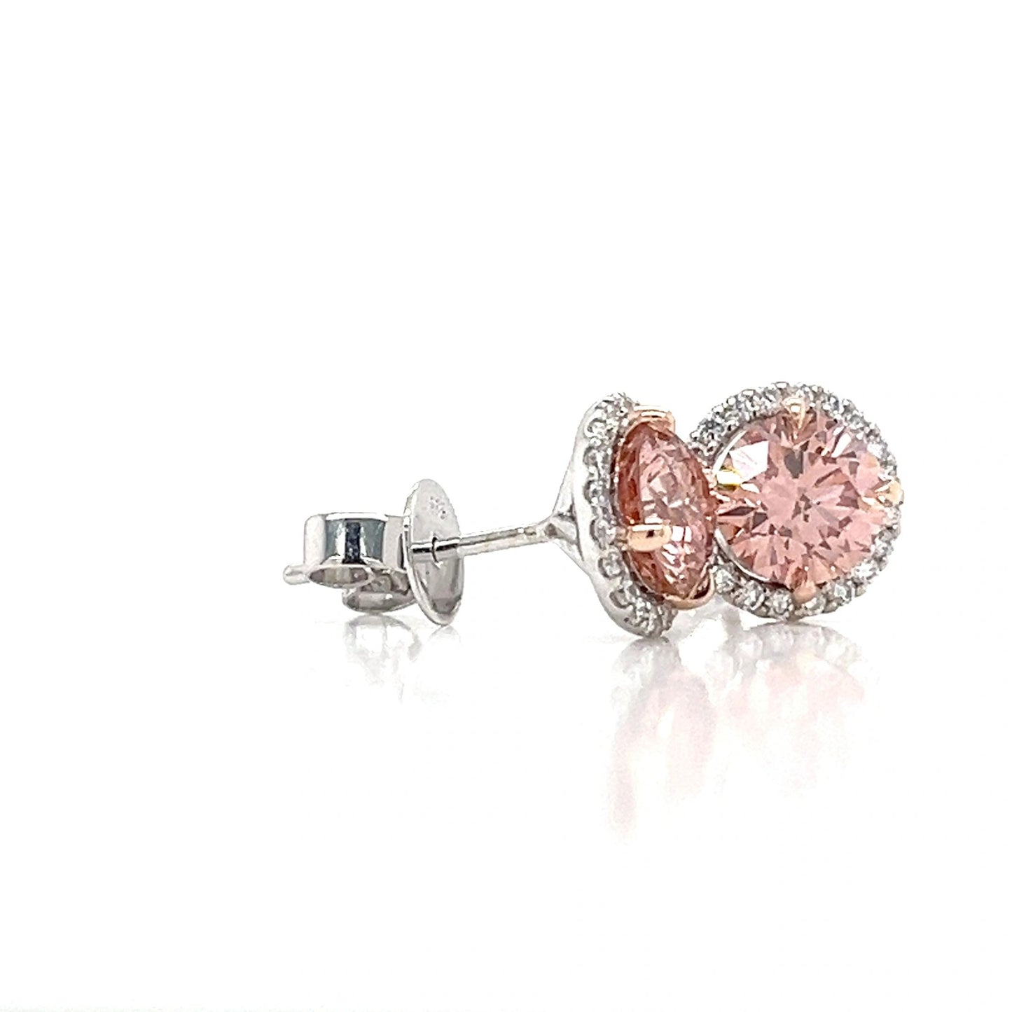 Pink and White Lab Grown Diamond Stud Earrings