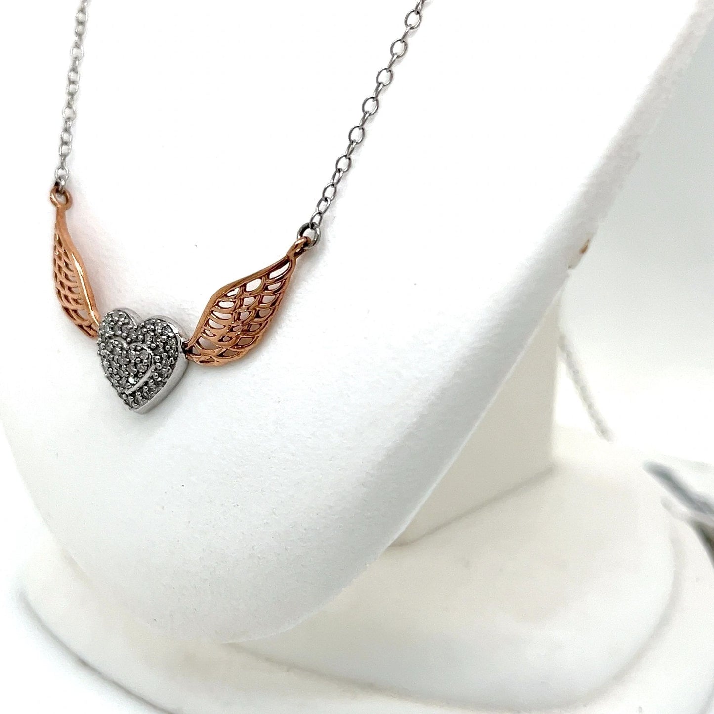 Sterling Silver and Rose Gold Diamond Heart Necklace