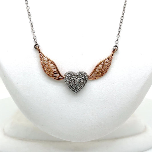 Sterling Silver and Rose Gold Diamond Heart Necklace