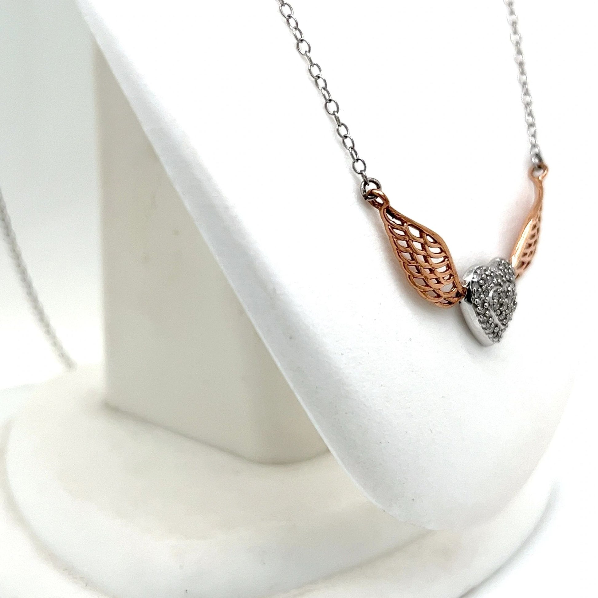 Sterling Silver and Rose Gold Diamond Heart Necklace