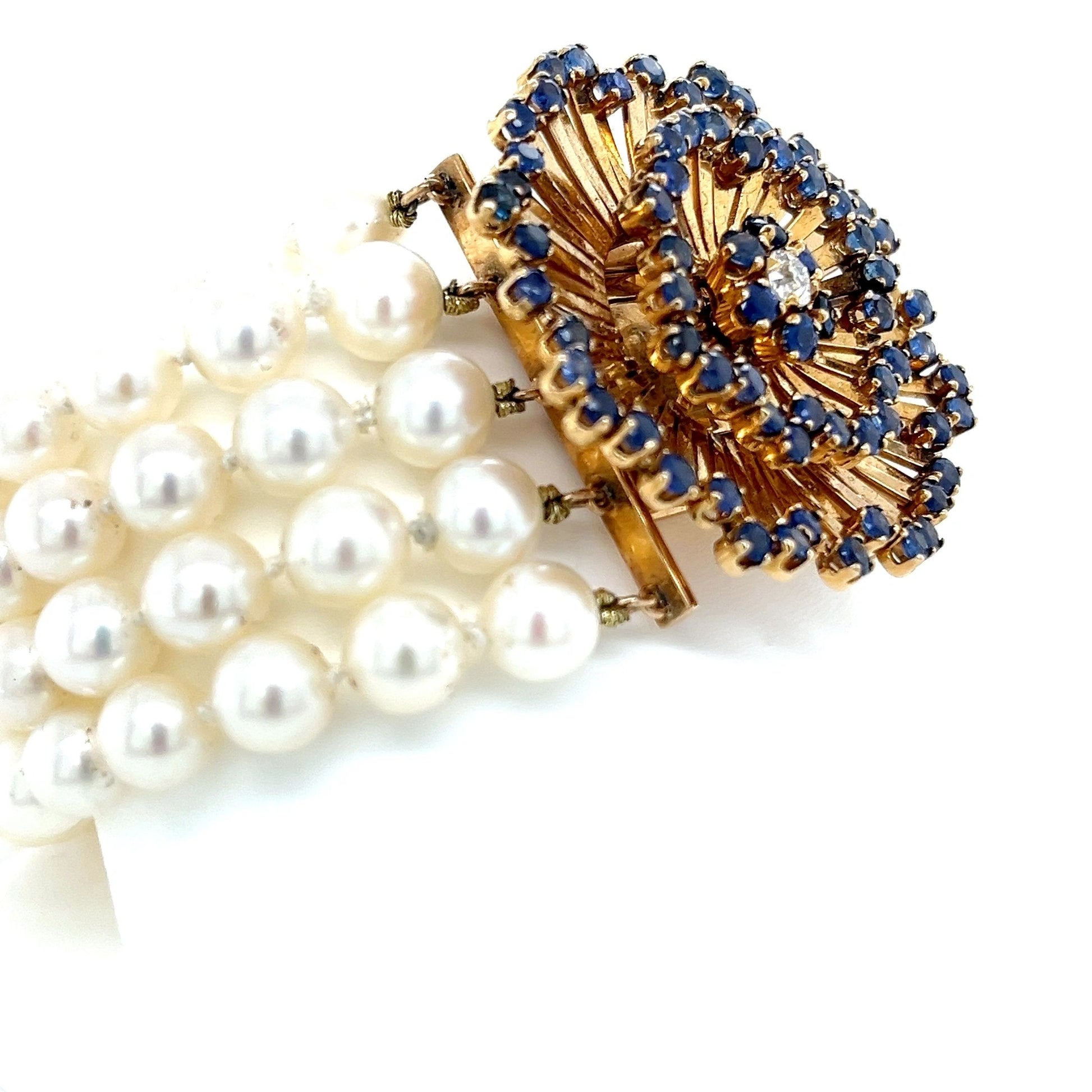 Pearl, Sapphire and Diamond 14K Gold Bracelet