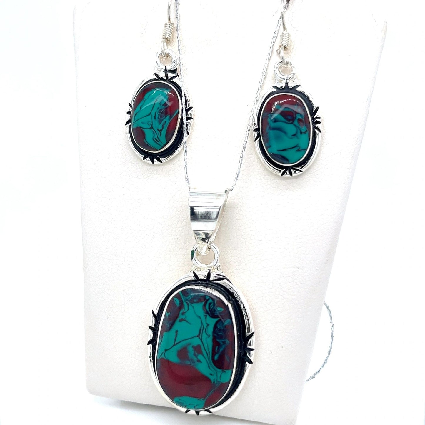 Sterling Silver Opal Pendant and Earrings Set