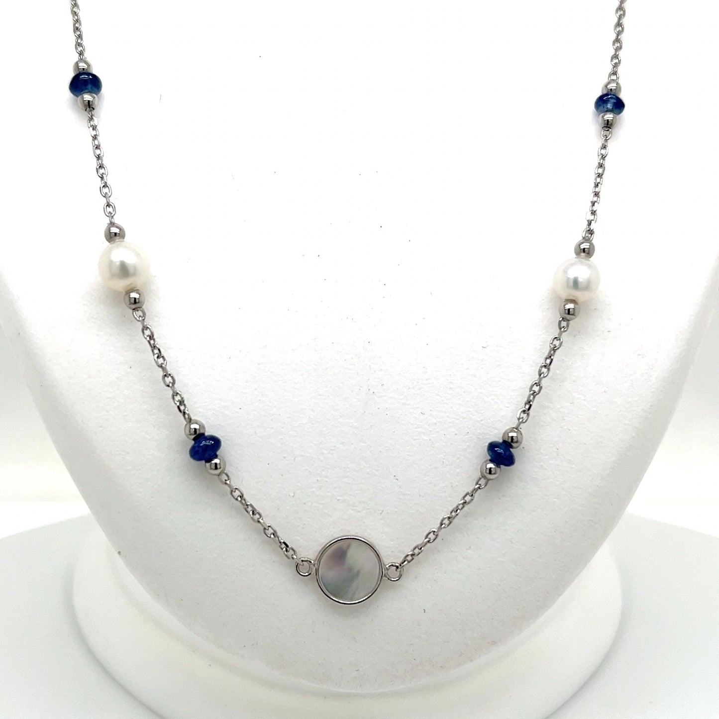 Mother of Pearl, Pearl & Sapphire and Sterling Silver Necklace