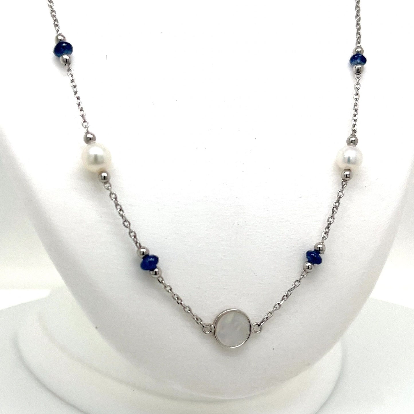 Mother of Pearl, Pearl & Sapphire and Sterling Silver Necklace