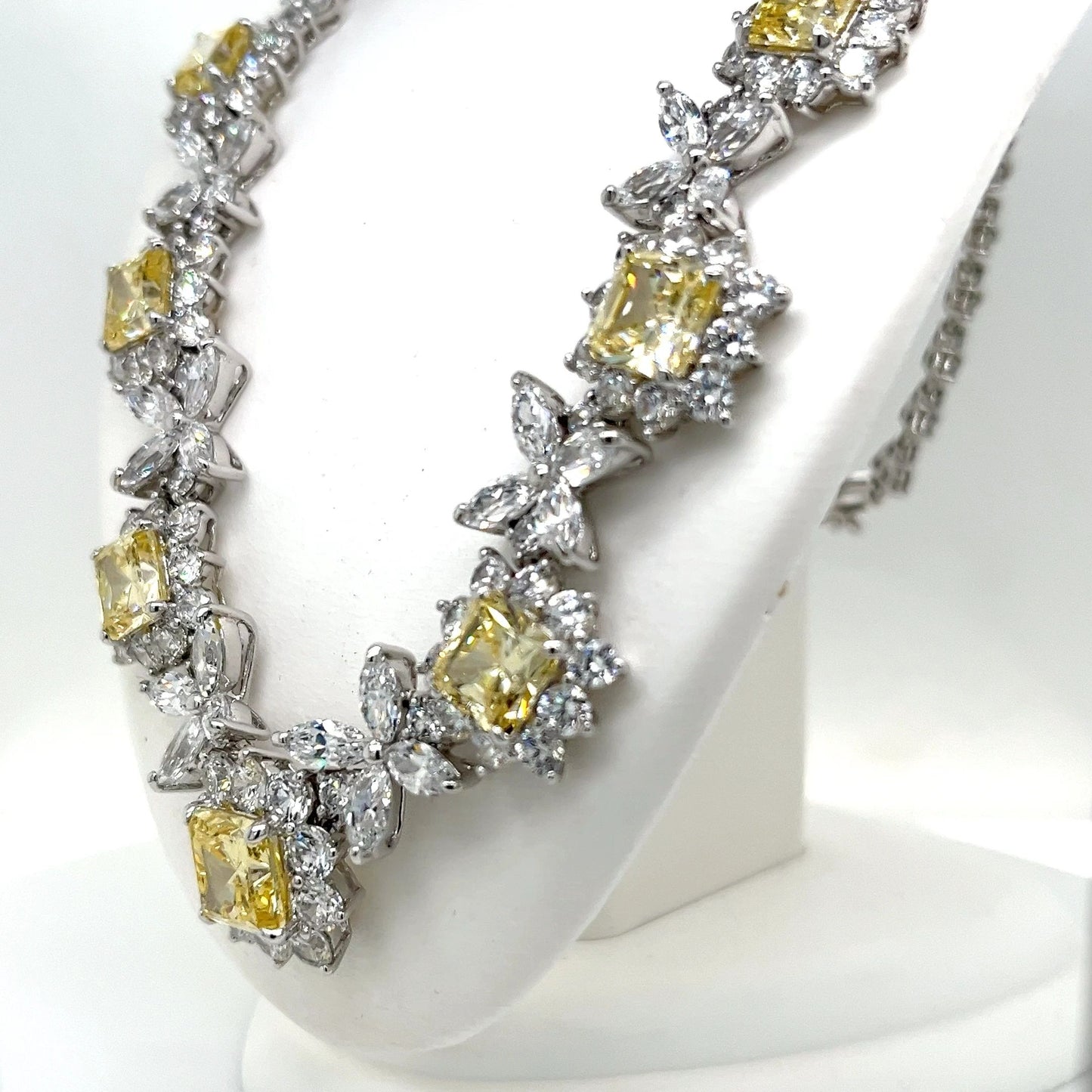 Sterling Silver with Yellow and White Cubic Zirconia Necklace