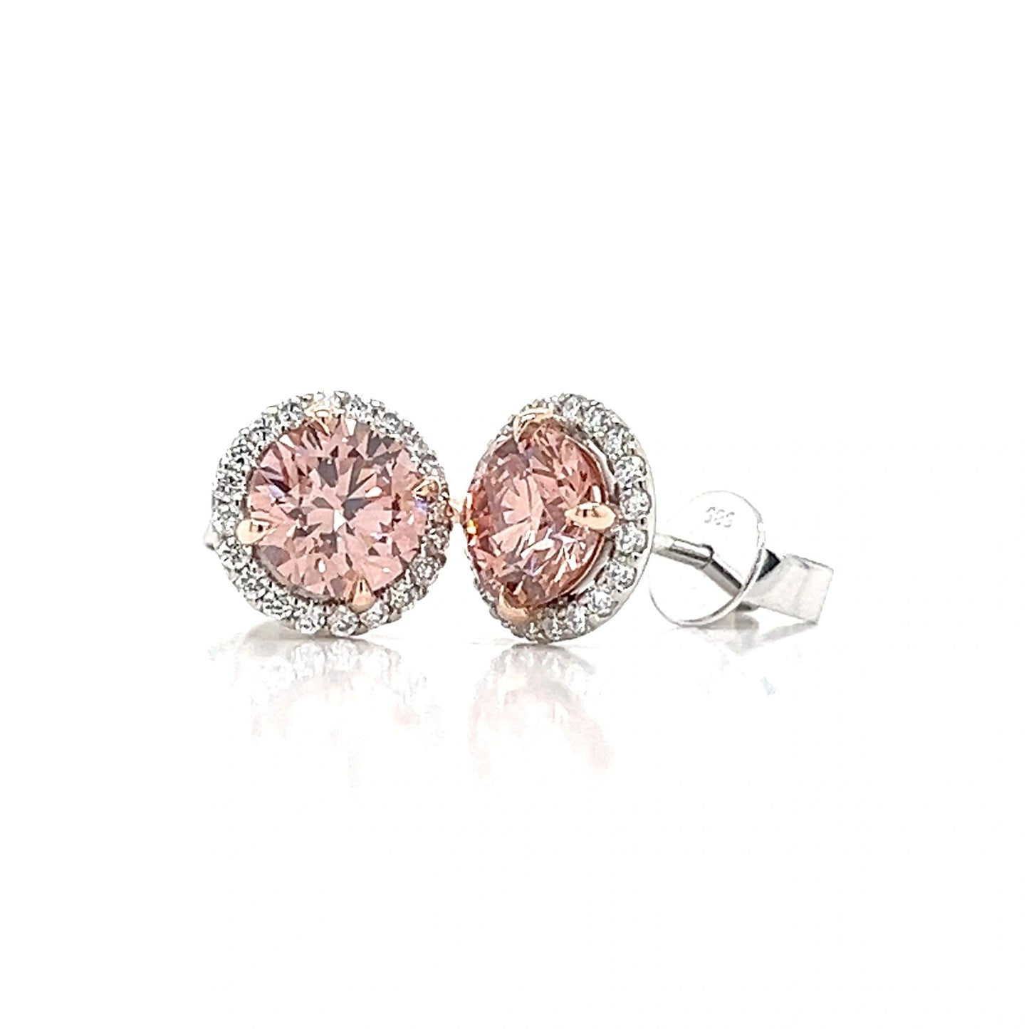 Pink and White Lab Grown Diamond Stud Earrings