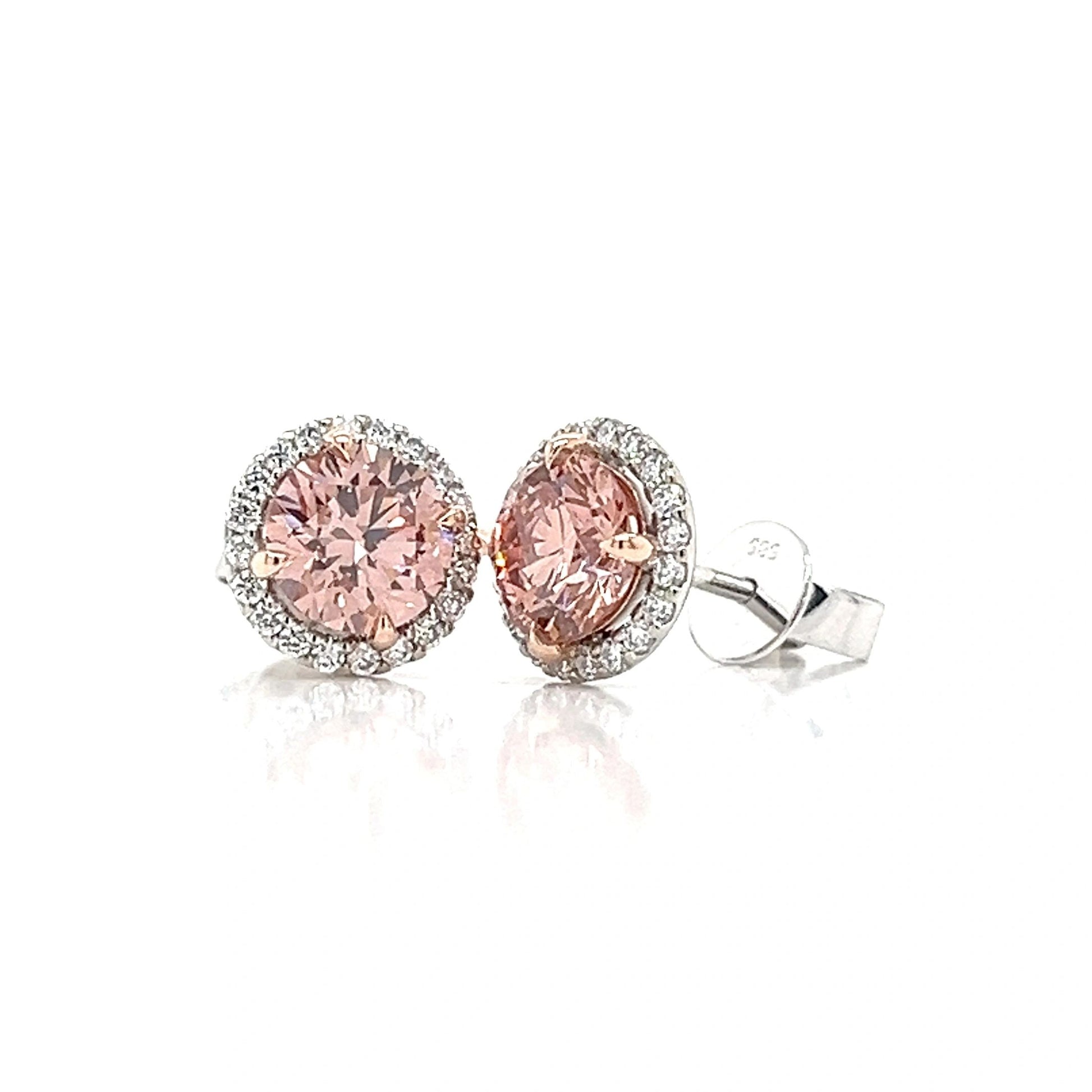 Pink and White Lab Grown Diamond Stud Earrings