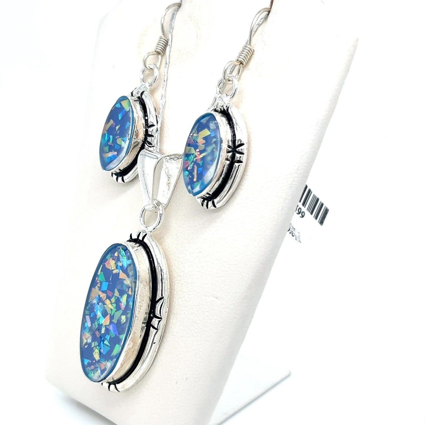 Sterling Silver and Opal Earrings and Pendant