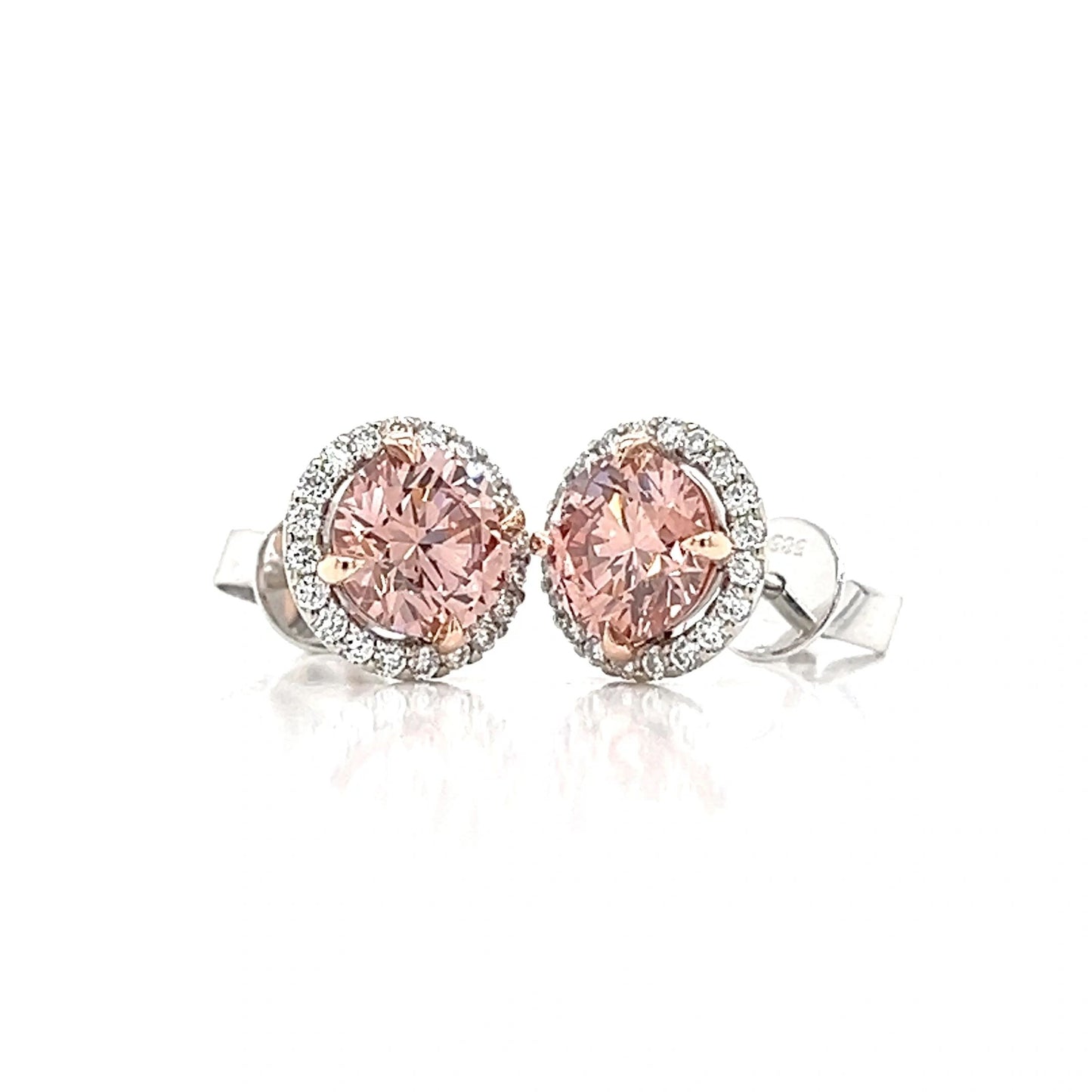 Pink and White Lab Grown Diamond Stud Earrings