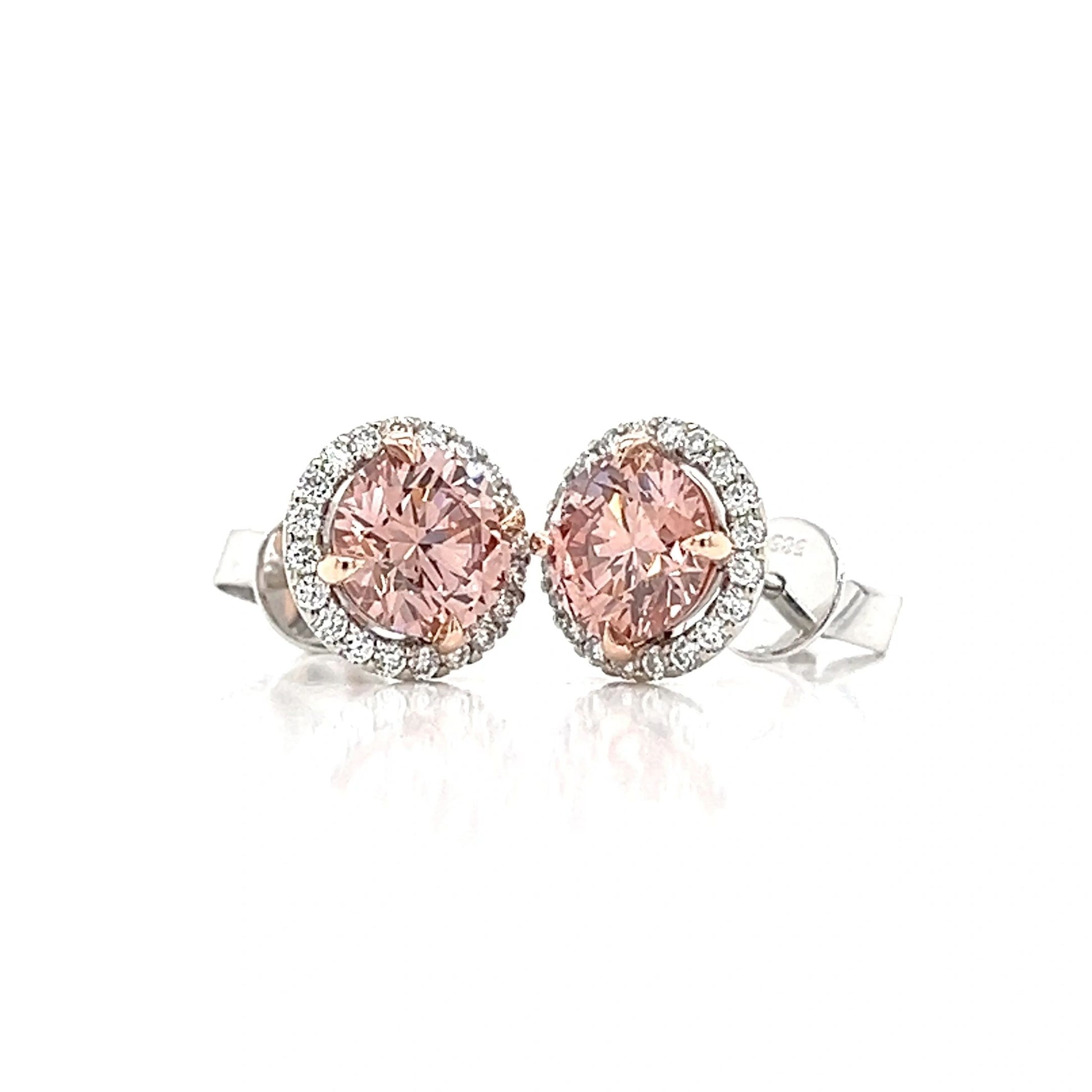 Pink and White Lab Grown Diamond Stud Earrings