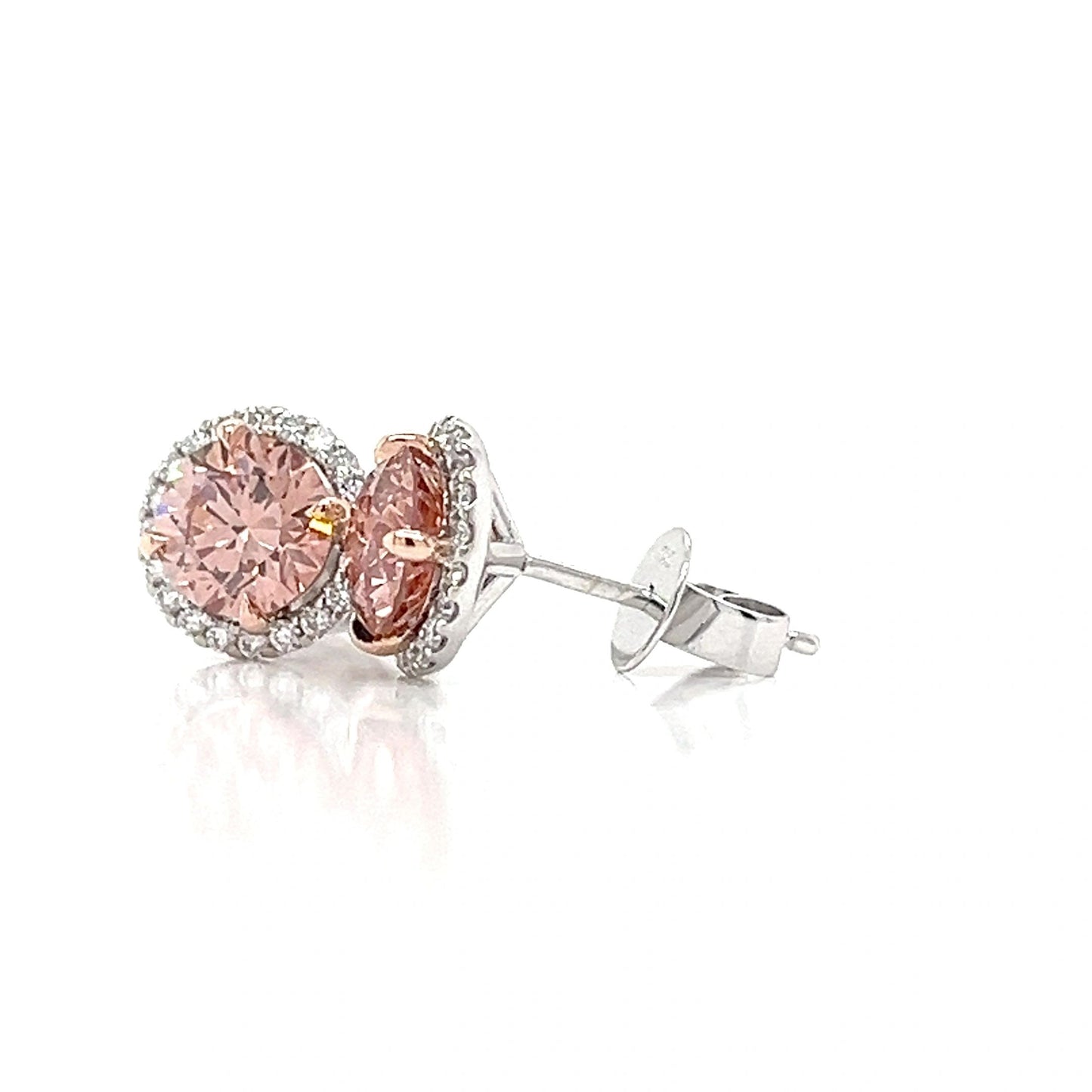 Pink and White Lab Grown Diamond Stud Earrings