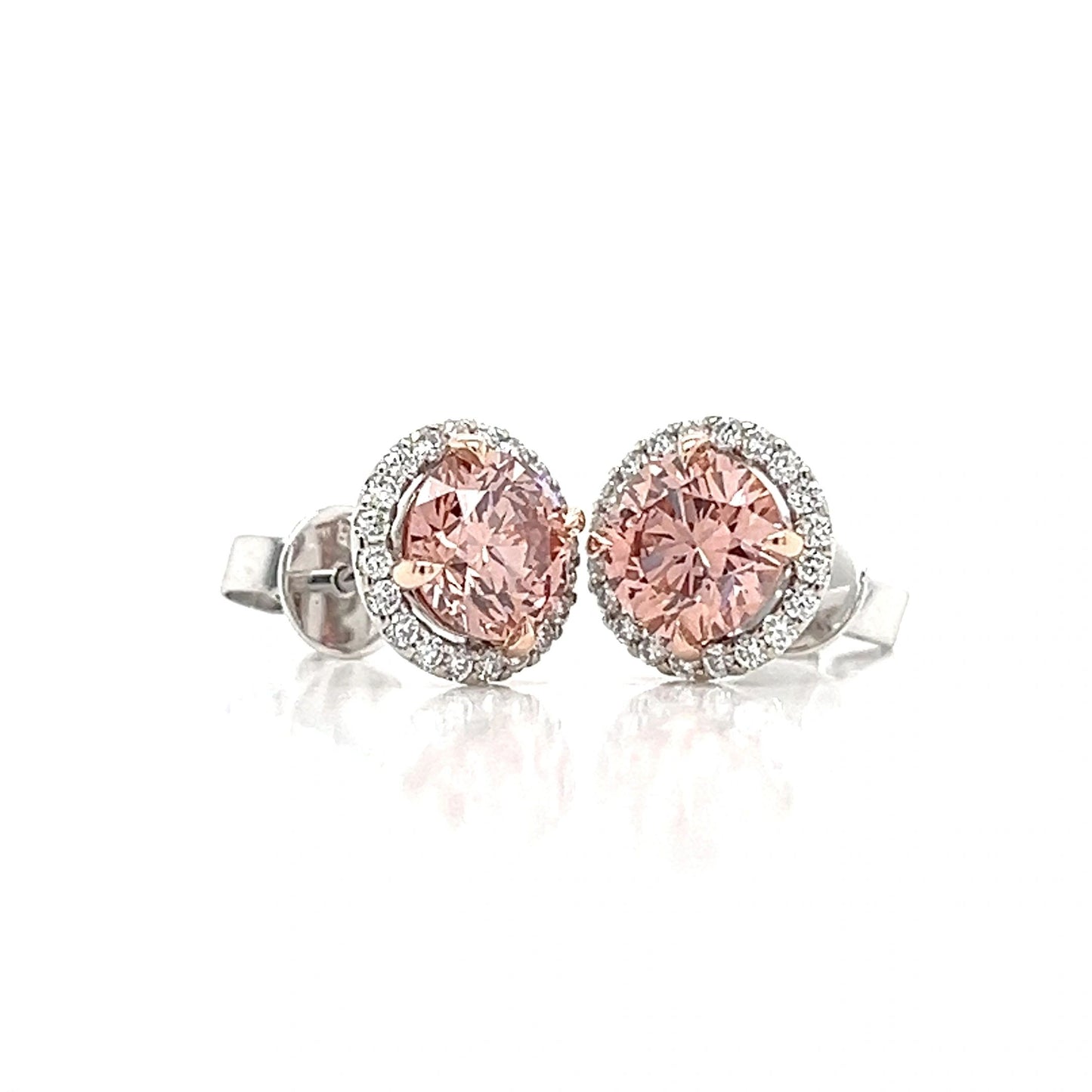 Pink and White Lab Grown Diamond Stud Earrings