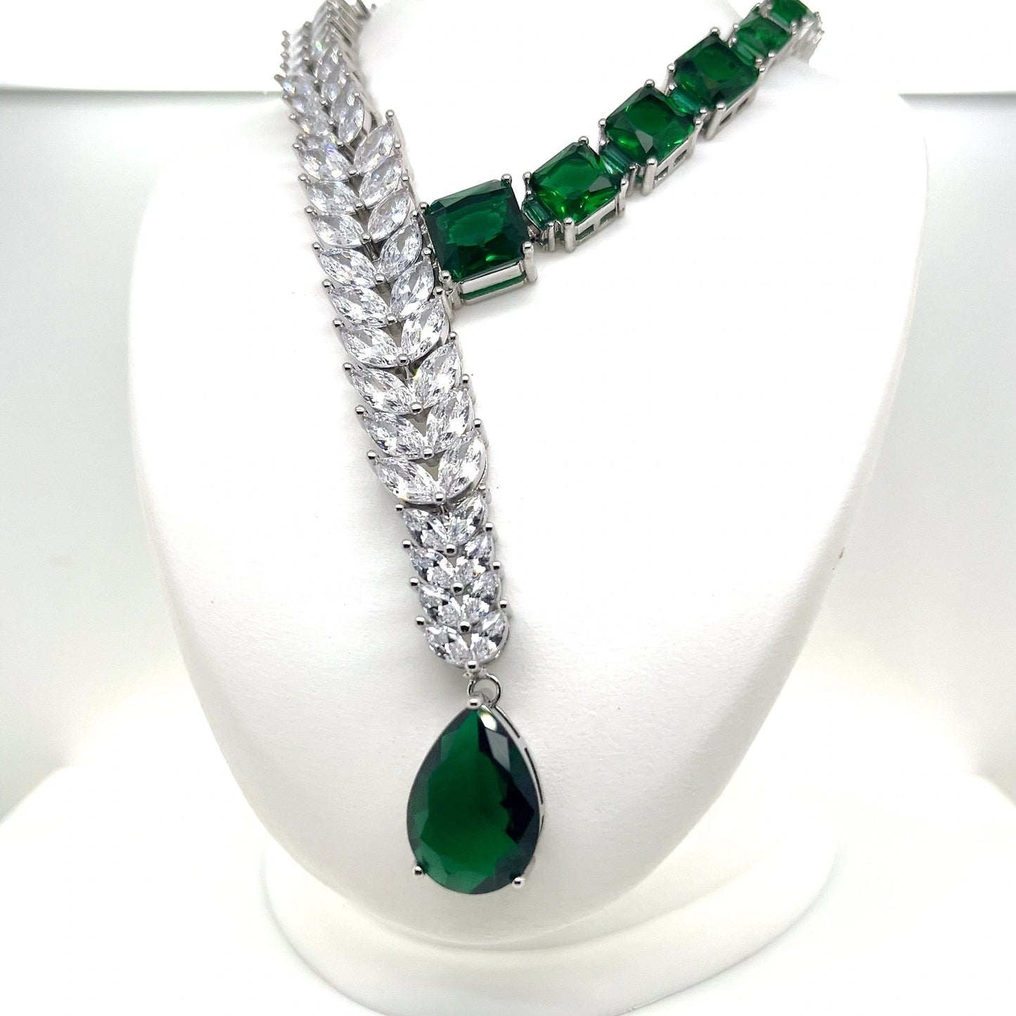 Green and White Cubic Zirconia Necklace