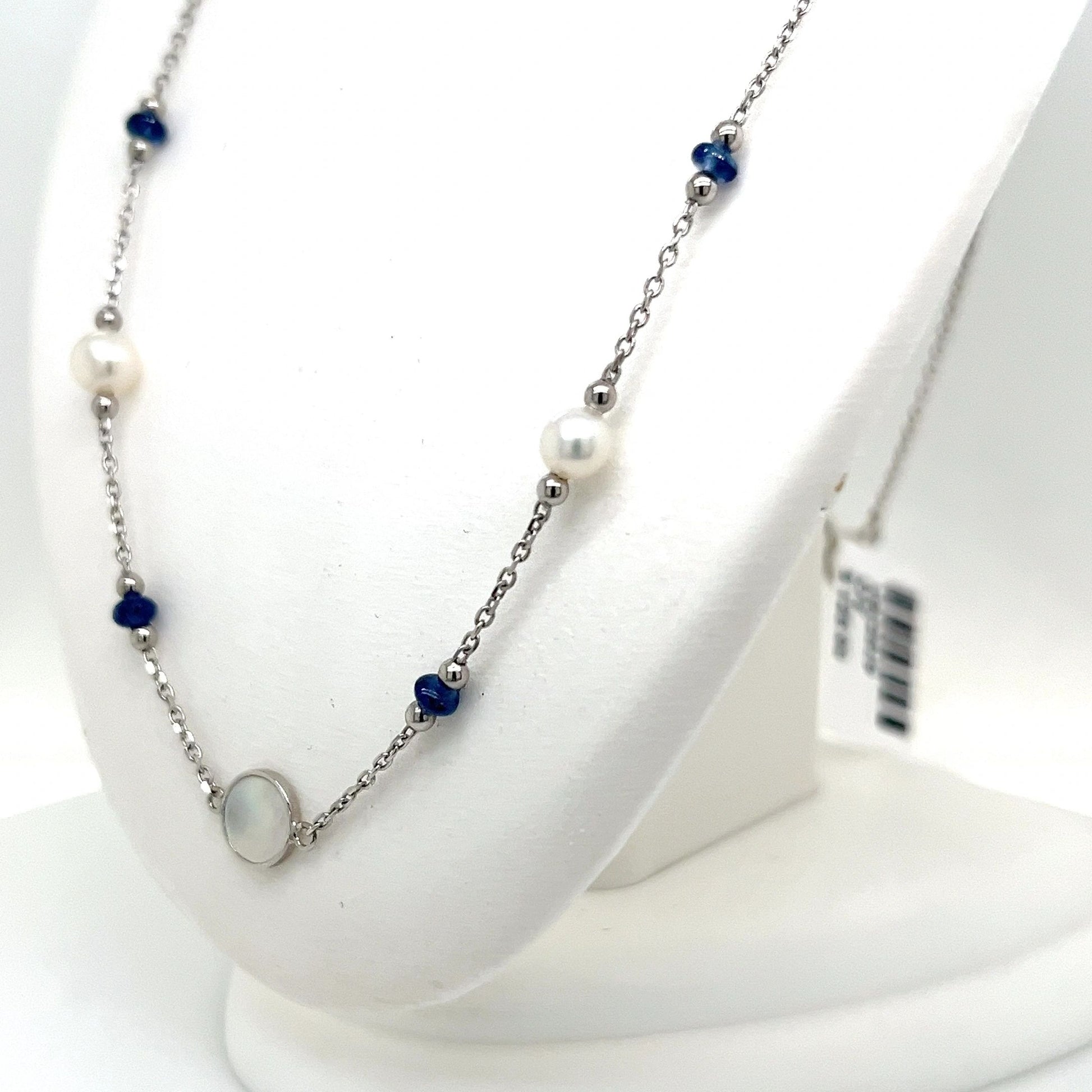 Mother of Pearl, Pearl & Sapphire and Sterling Silver Necklace