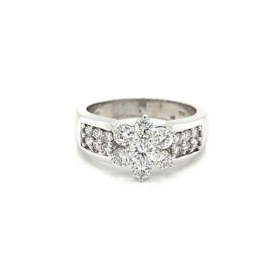 Radiant Cluster Diamond 14K White Gold Engagement Ring