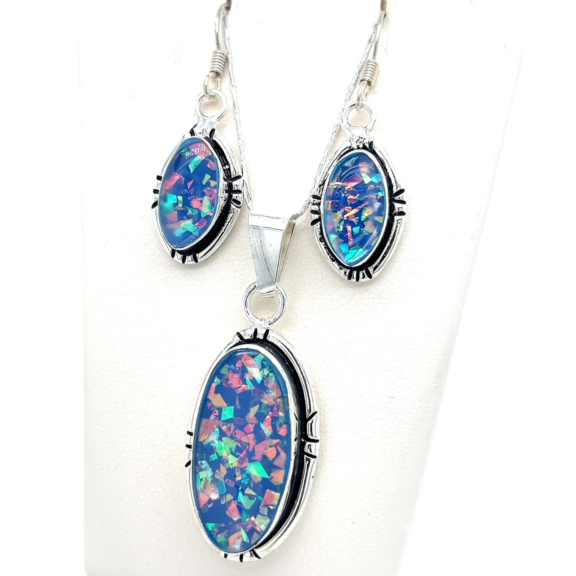 Sterling Silver and Opal Earrings and Pendant