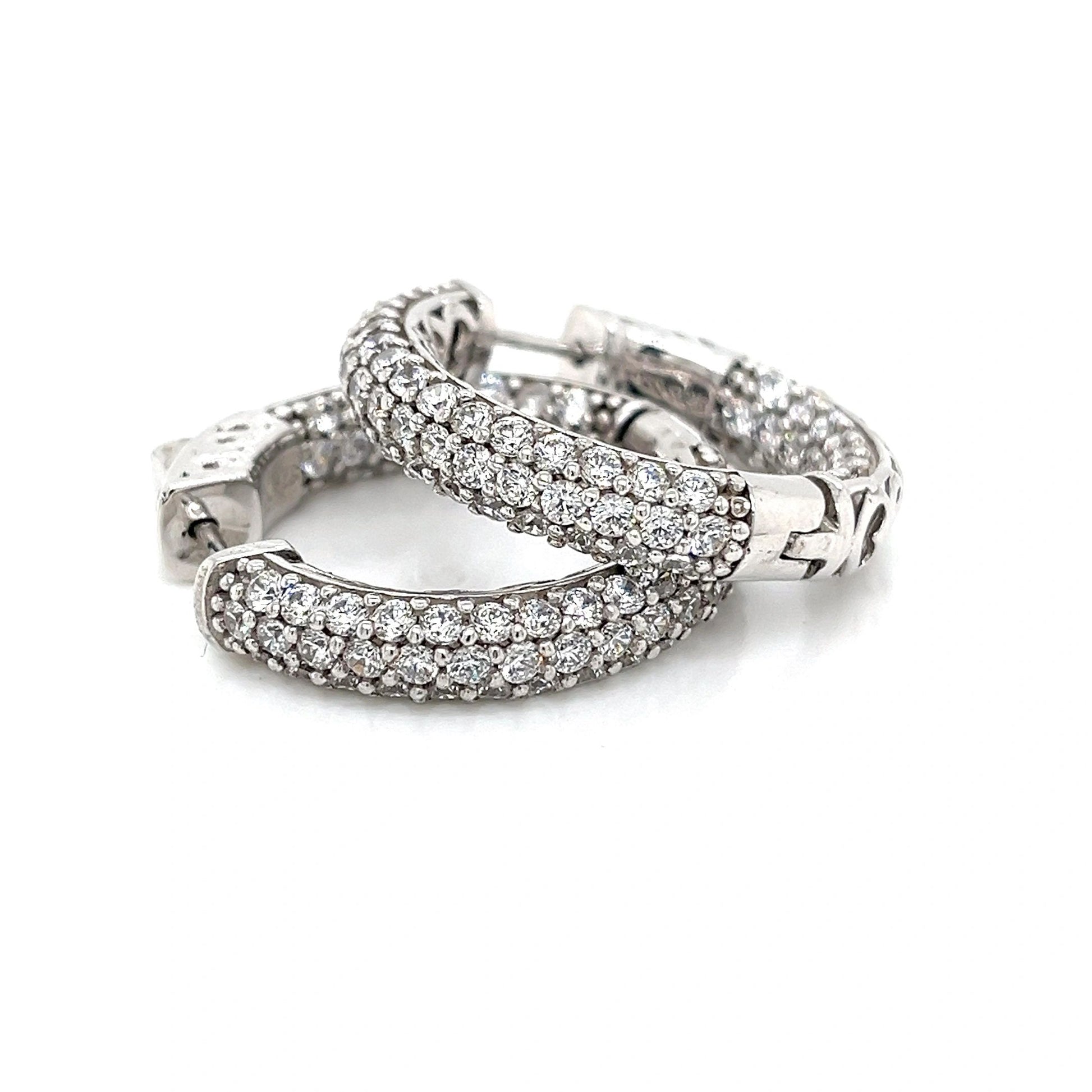 Sterling Silver Cubic Zirconia In and Out Hoop Earrings