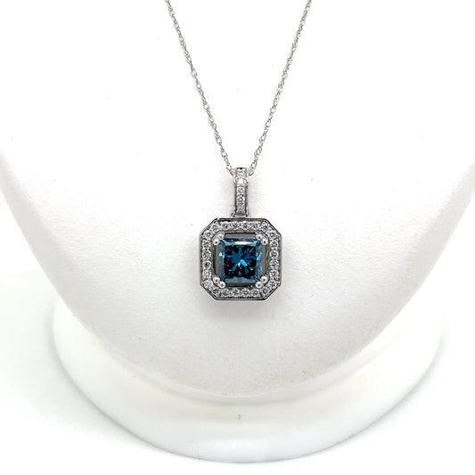 Blue and White Lab Grown Diamond Necklace