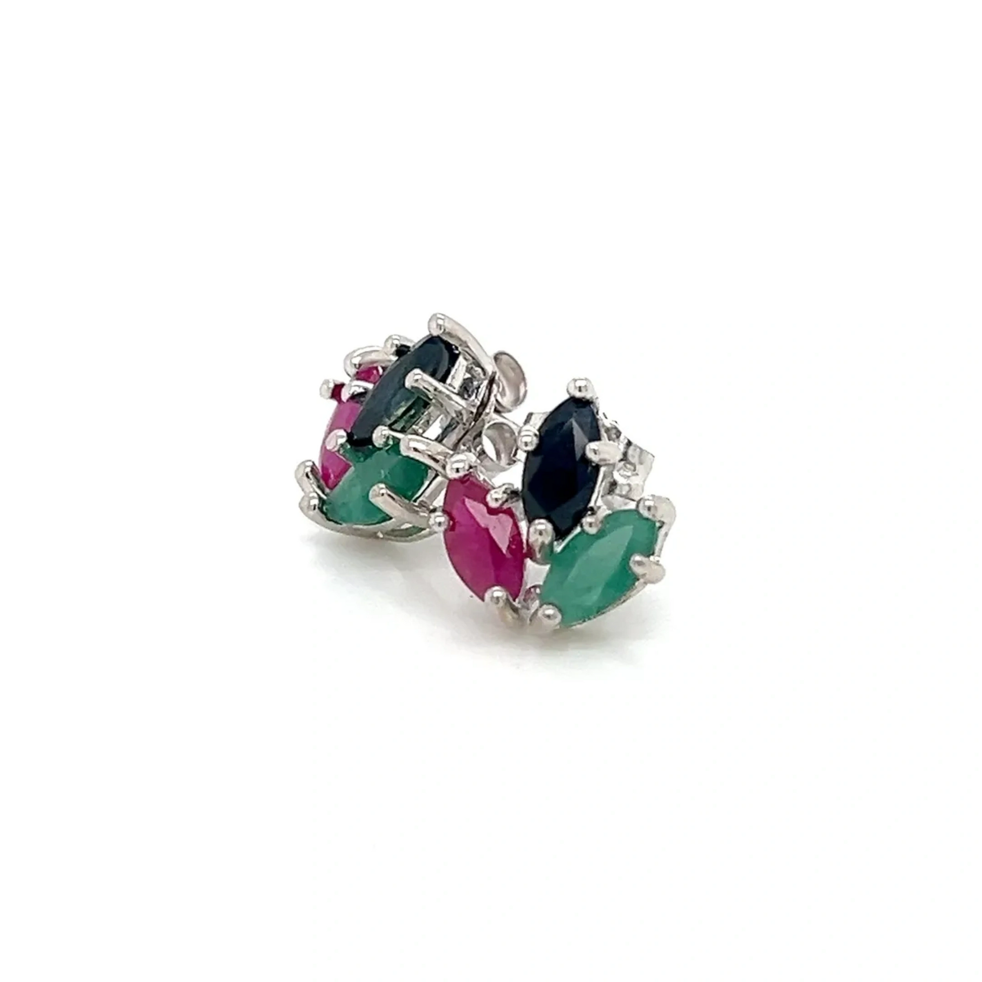 Sapphire, Ruby and Emerald Stud Earrings