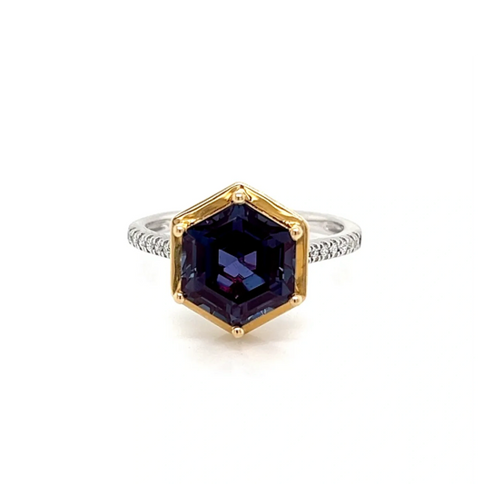 4.14 Carat Alexandrite with .08ctw Diamond set 14k gold Ring