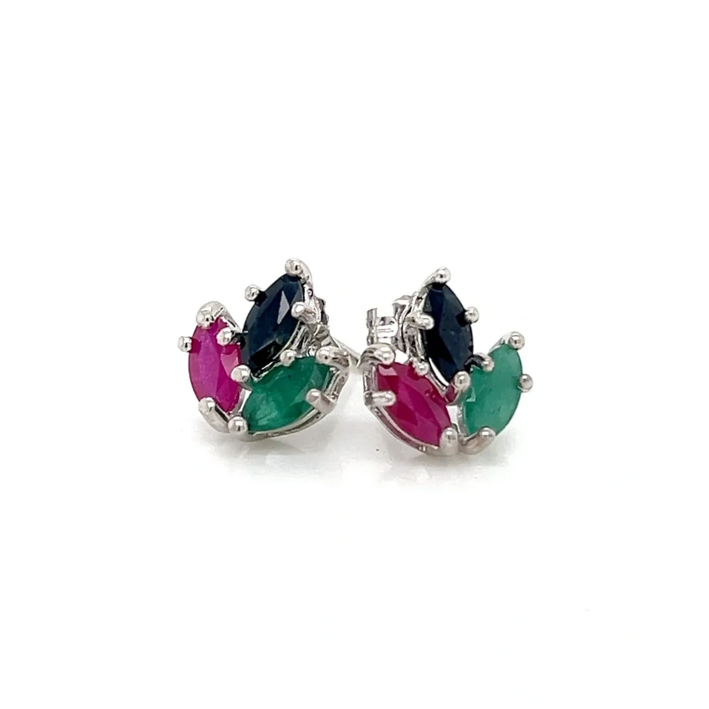 Sapphire, Ruby and Emerald Stud Earrings