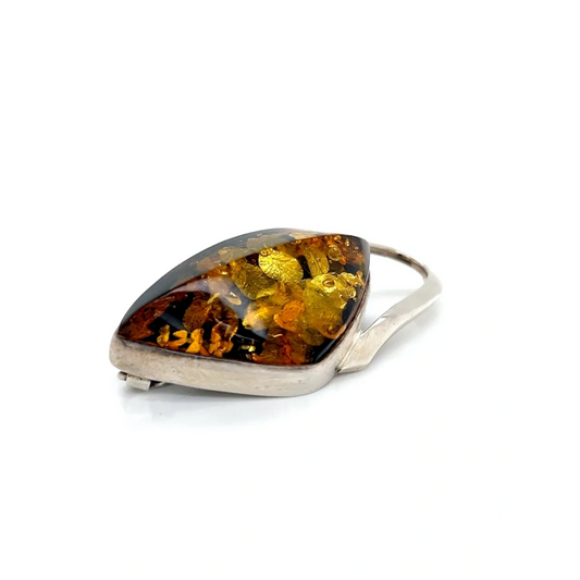 Amber and Sterling Silver Brooch/Pendant