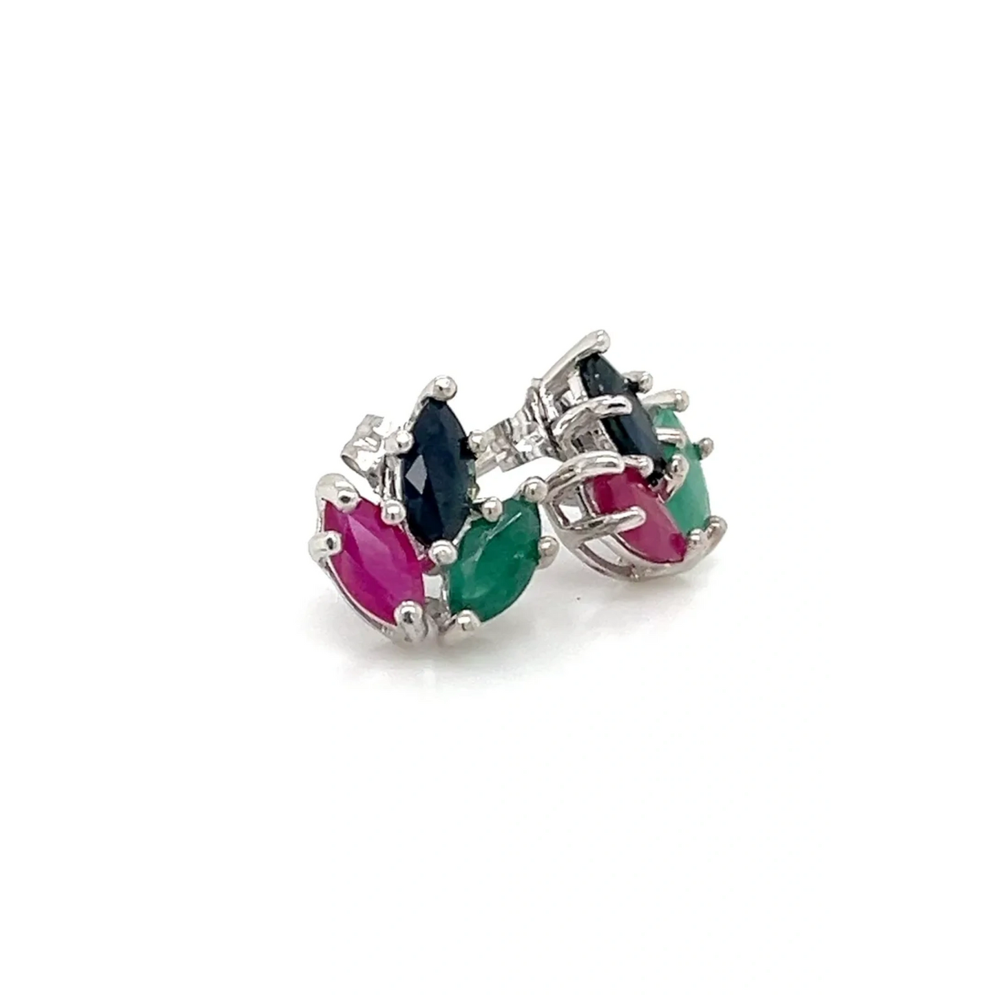 Sapphire, Ruby and Emerald Stud Earrings