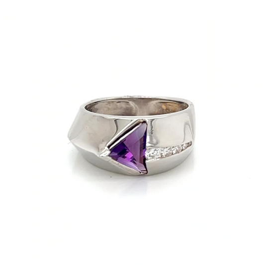 Amethyst with Diamond set in 14KT White Gold Ring