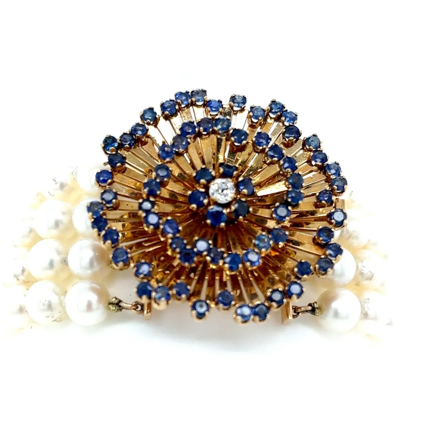 Pearl, Sapphire and Diamond 14K Gold Bracelet