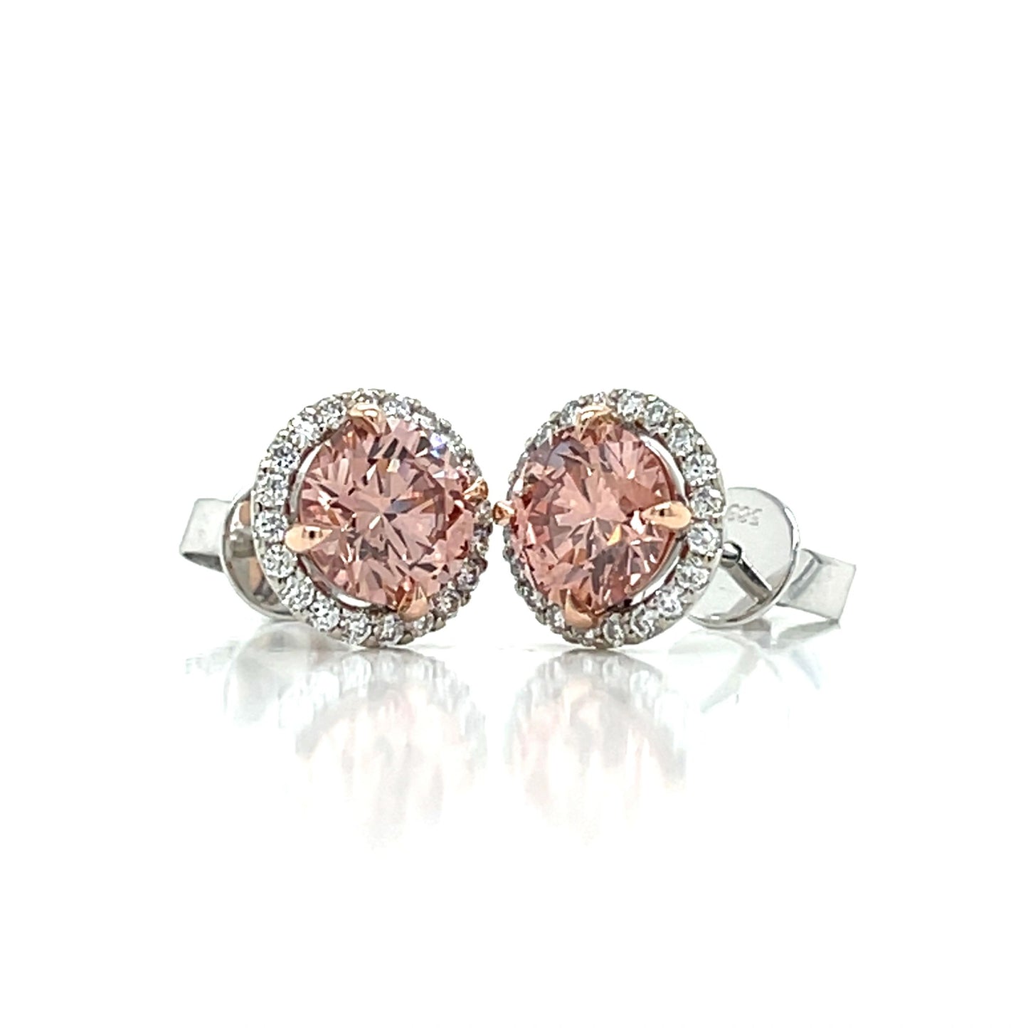 Pink and White Lab Grown Diamond Stud Earrings