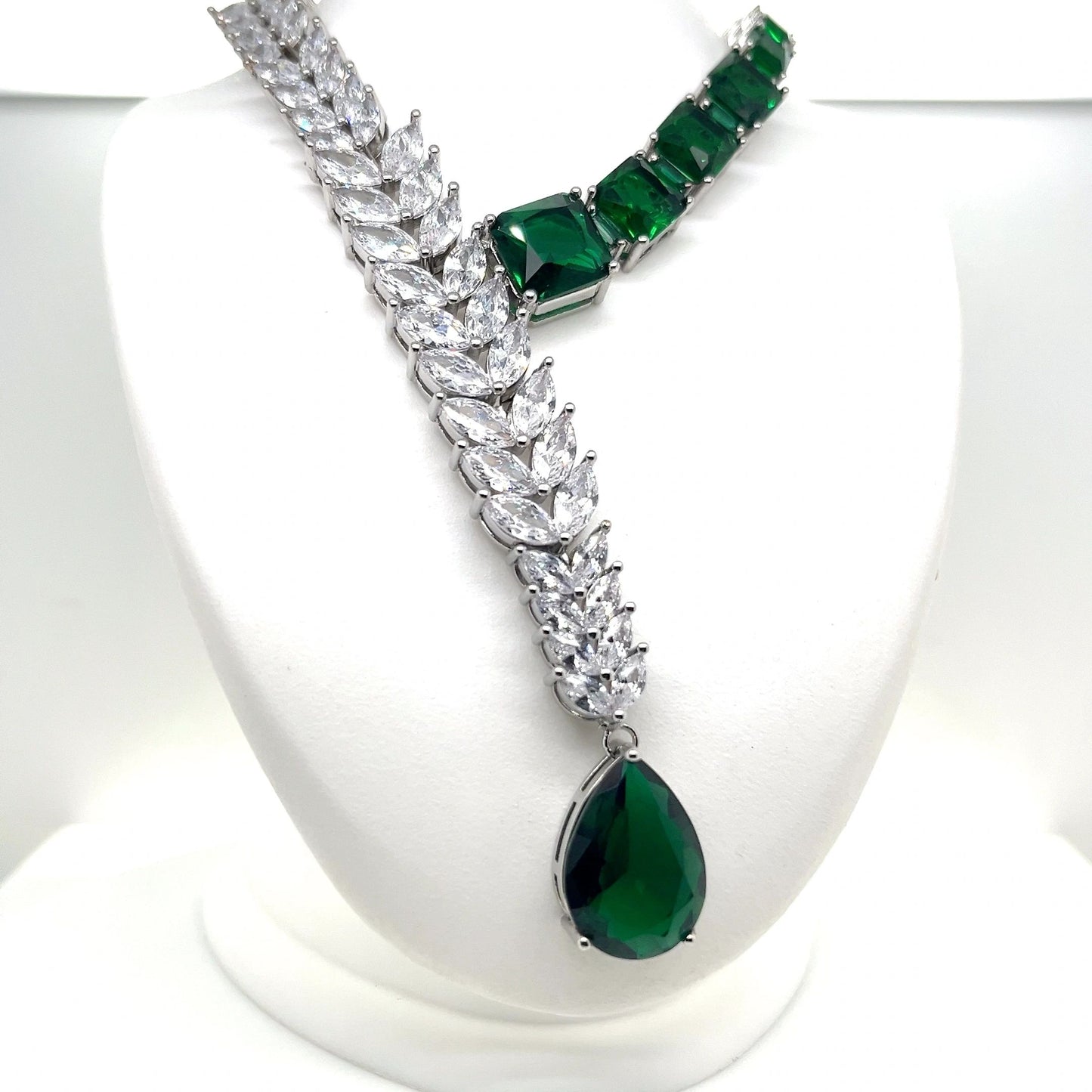 Green and White Cubic Zirconia Necklace