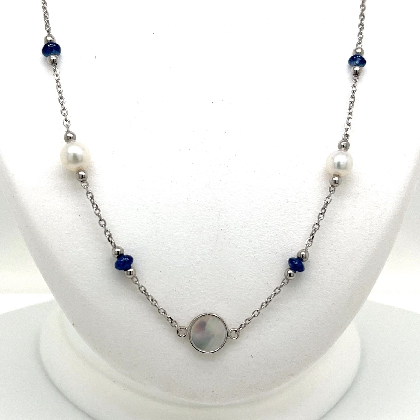 Mother of Pearl, Pearl & Sapphire and Sterling Silver Necklace