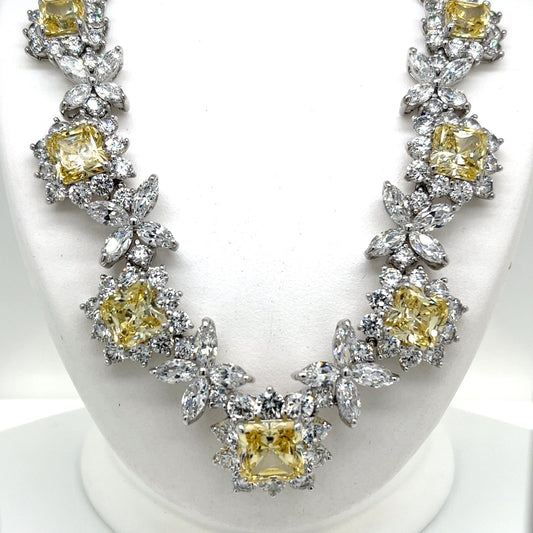 Sterling Silver with Yellow and White Cubic Zirconia Necklace