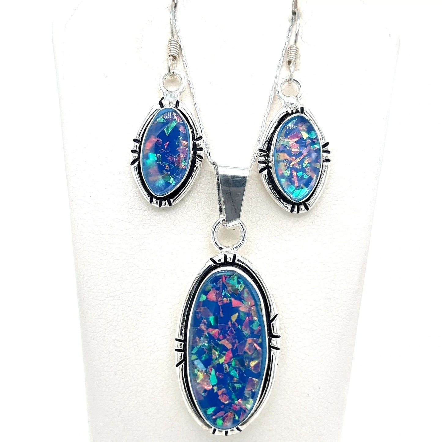 Sterling Silver and Opal Earrings and Pendant