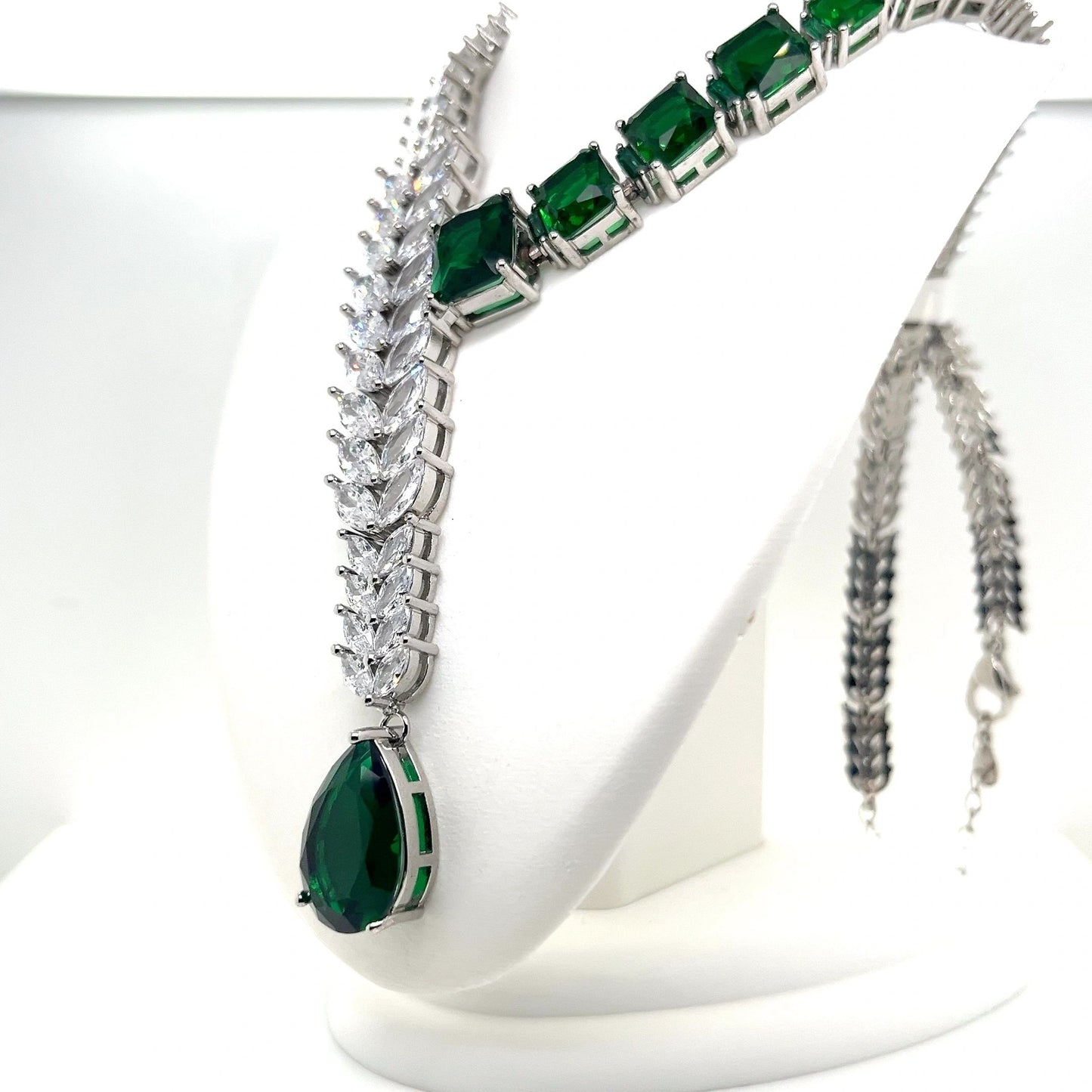 Green and White Cubic Zirconia Necklace