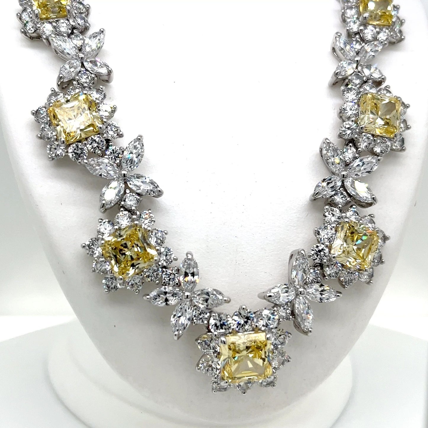 Sterling Silver with Yellow and White Cubic Zirconia Necklace