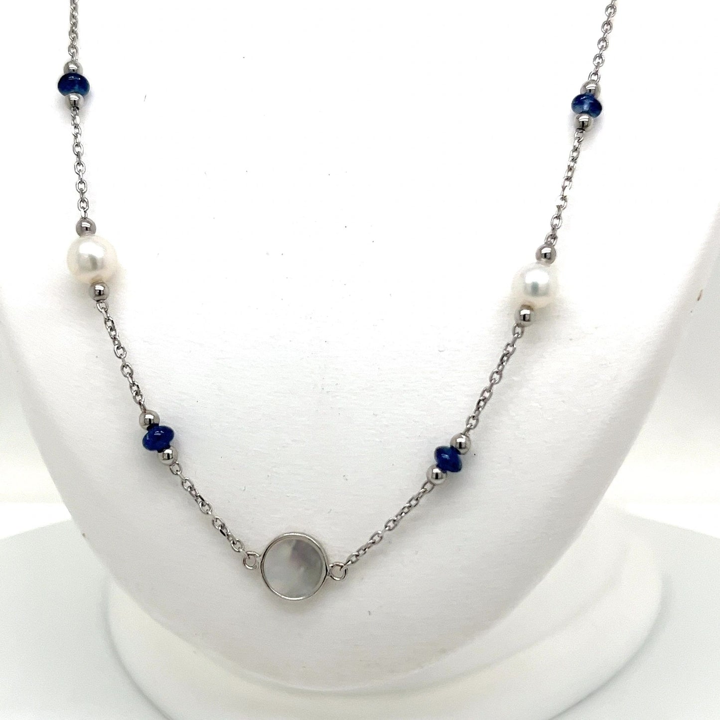 Mother of Pearl, Pearl & Sapphire and Sterling Silver Necklace