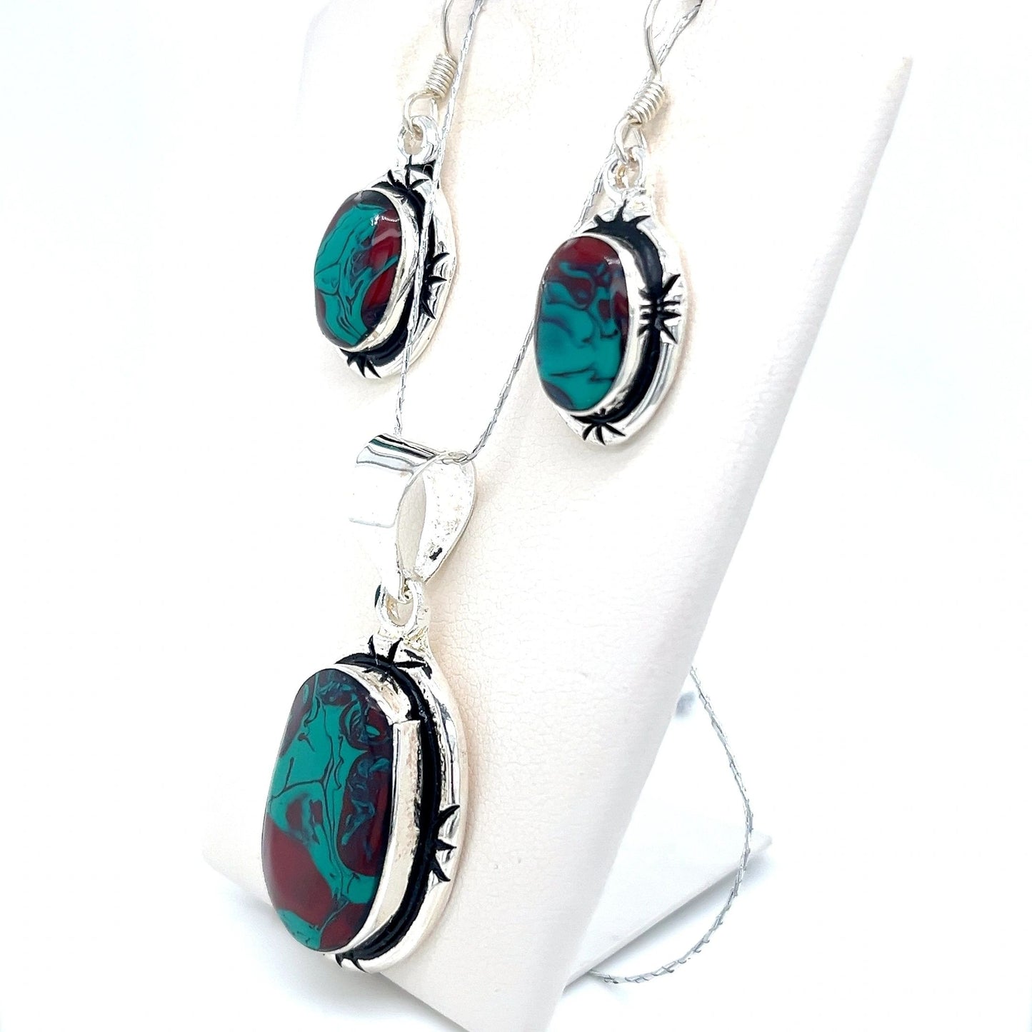 Sterling Silver Opal Pendant and Earrings Set