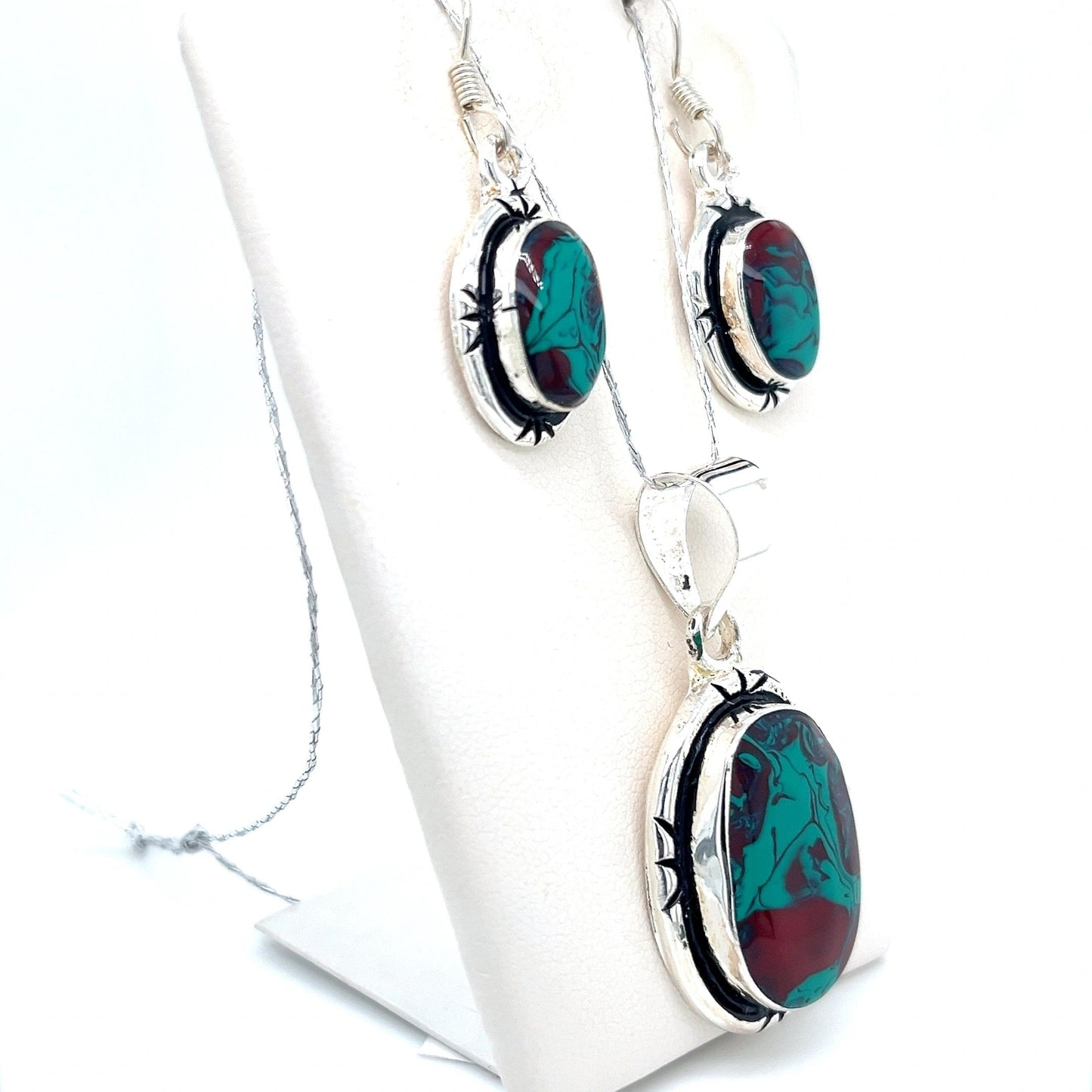 Sterling Silver Opal Pendant and Earrings Set