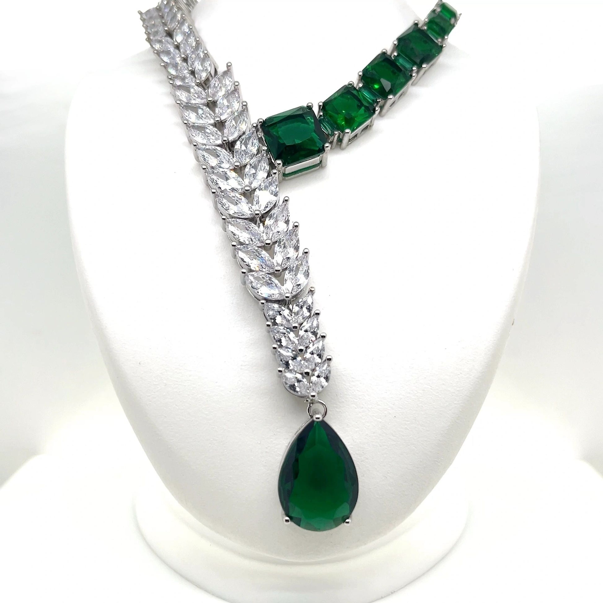 Green and White Cubic Zirconia Necklace